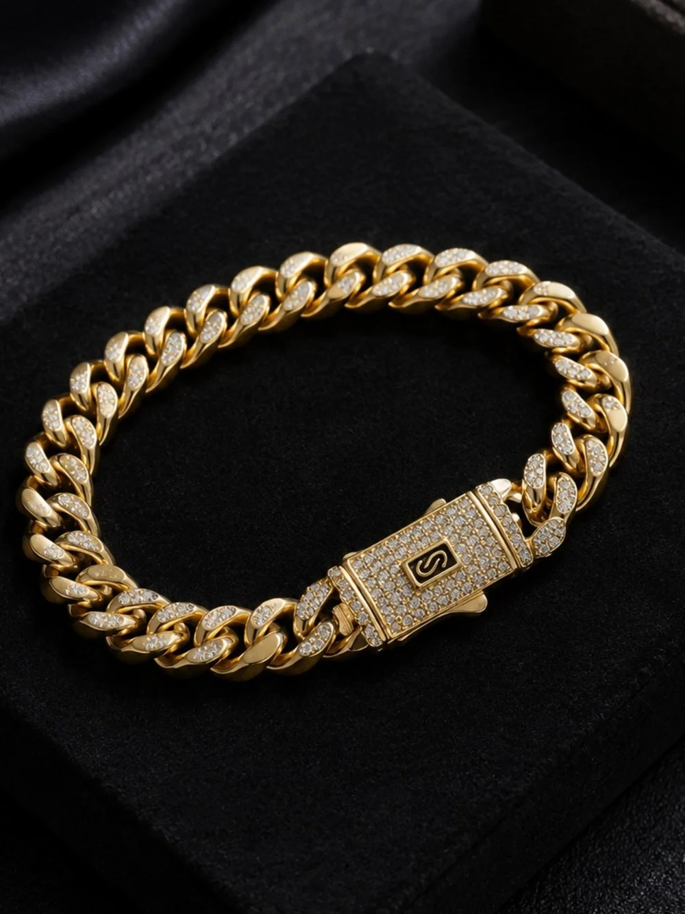 New 14K Gold Filled 7mm Cuban Link Bracelet 8” with Pave Clasp